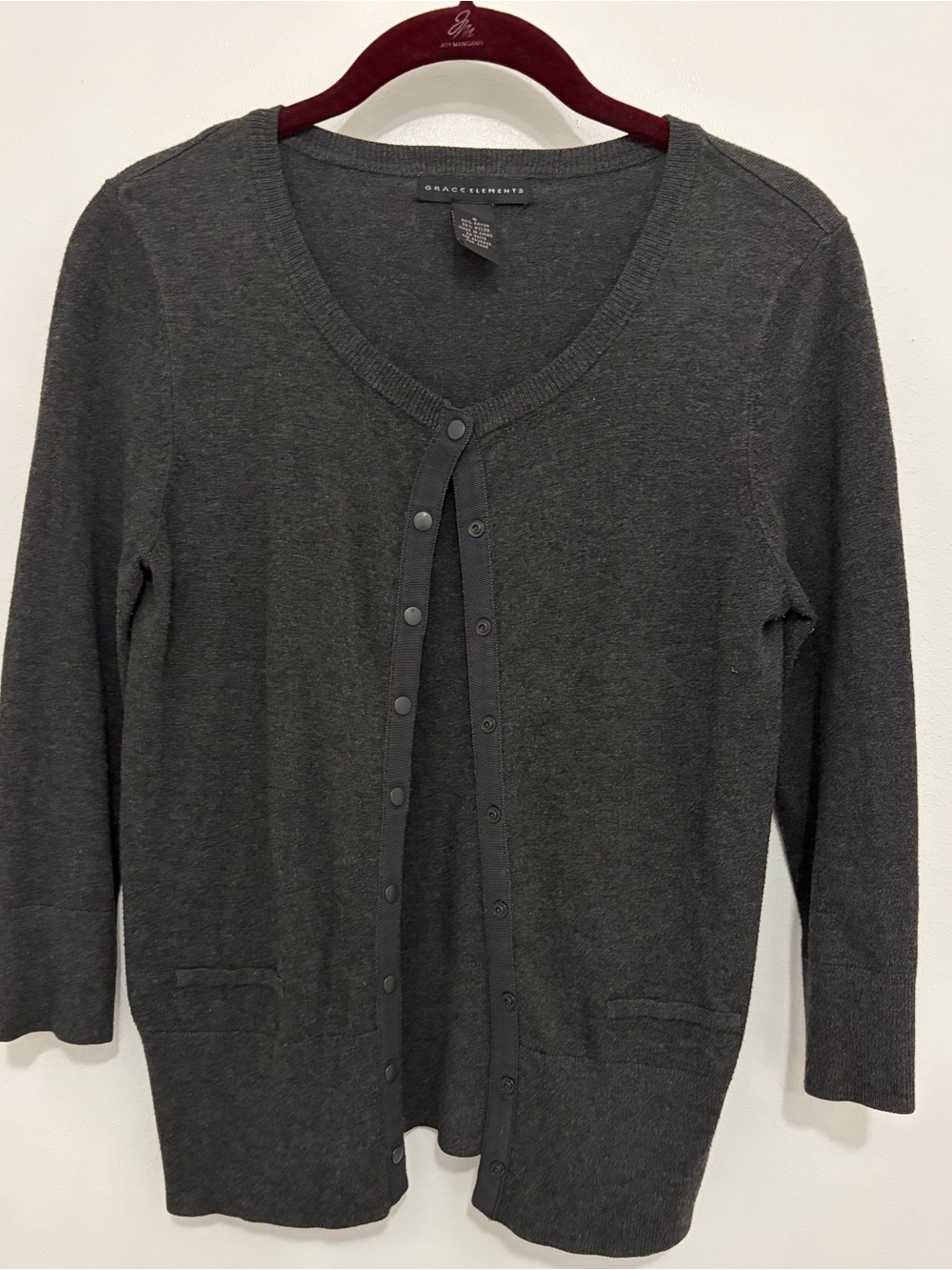 Grace Elements Charcoal Gray V-Neck Snap Cardigan